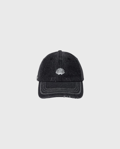 Distressed Logo Cap Denim Black