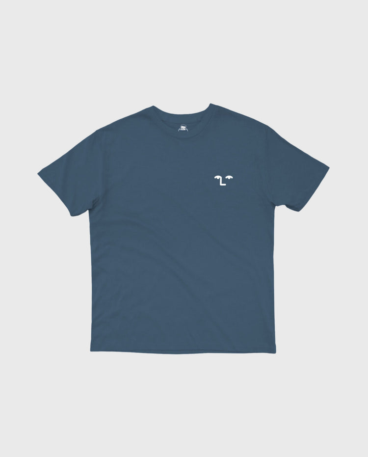 Marineblauw borduurwerk T-shirt met korte mouwen en ronde hals