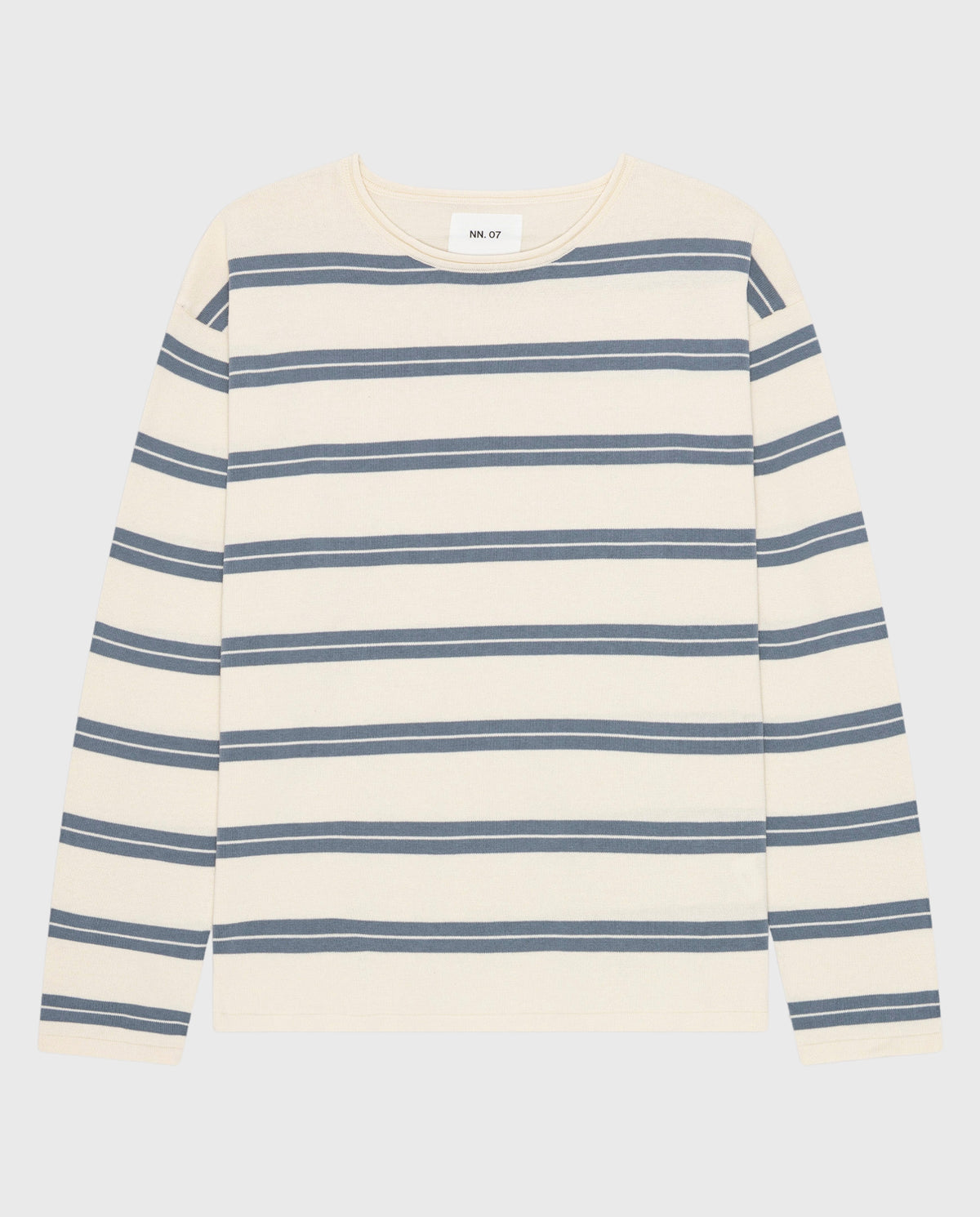 Gestreepte longsleeve trui met ronde hals, ivoor en blauwe banen