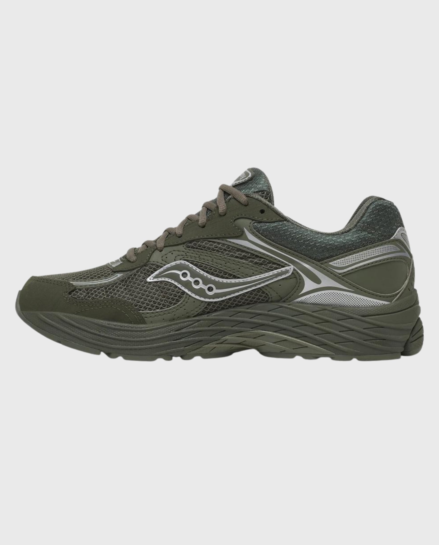 Saucony Progrid Omni 9 GTX herensneaker, donkergroen mesh met witte logo-prints