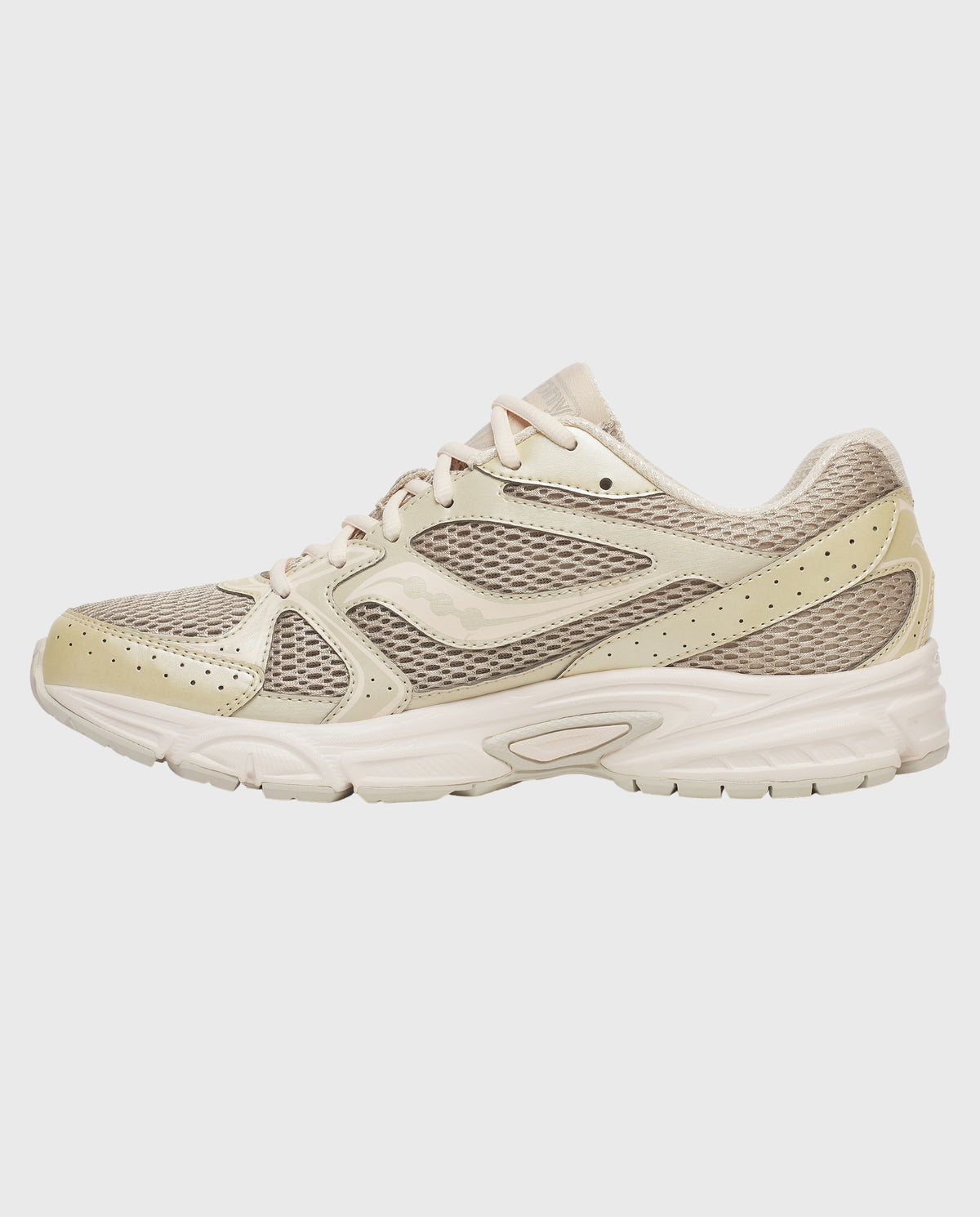 Saucony hardloopschoen, lichtbeige met bruine accenten en mesh bovenwerk