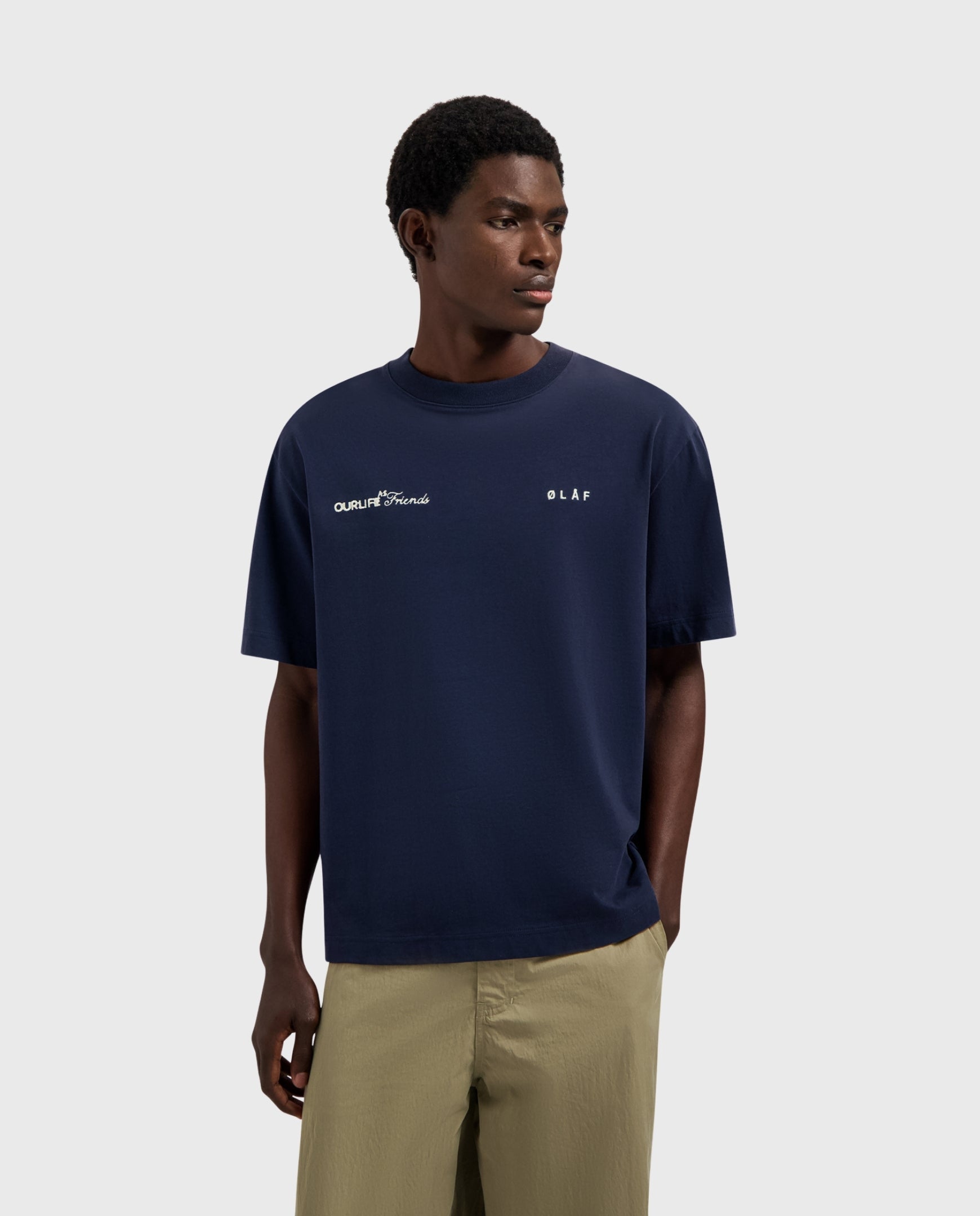 Olaf Script Friends Boxy T-Shirt Navy