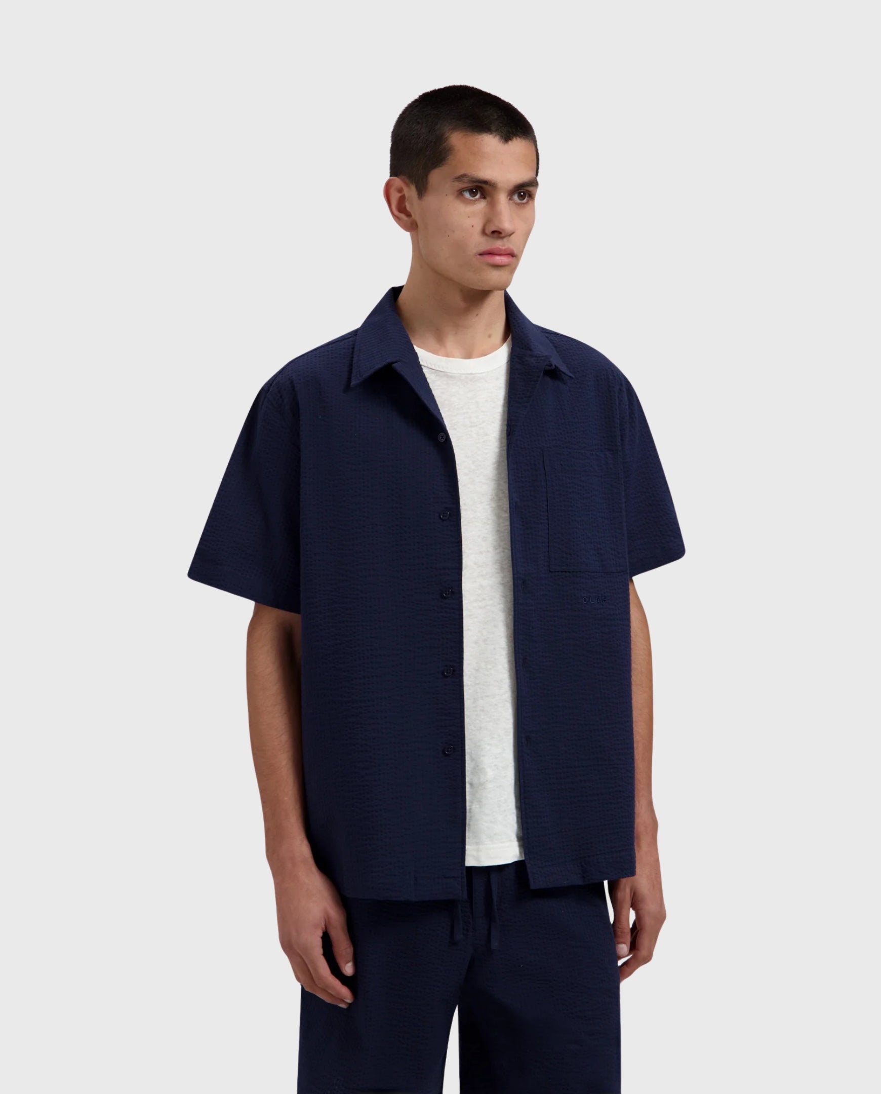 Seersucker Camp Shirts Navy
