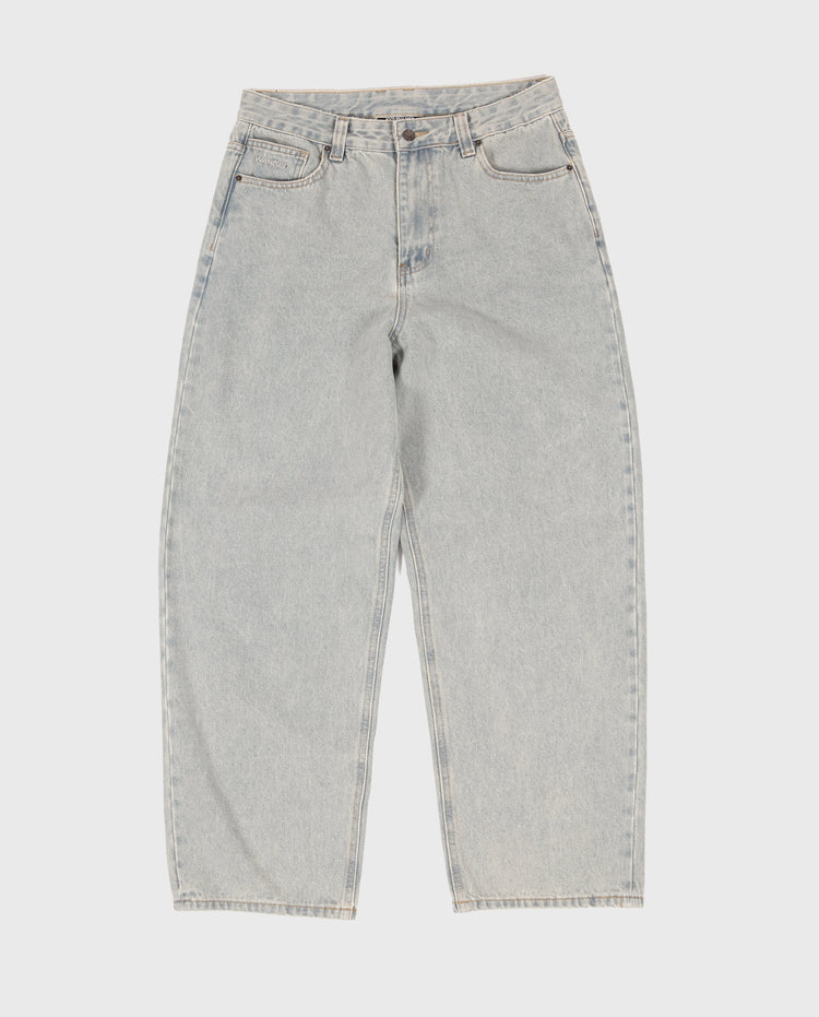 Lichtblauwe spijkerbroek met knoopsluiting, riemlussen en mid-rise taille