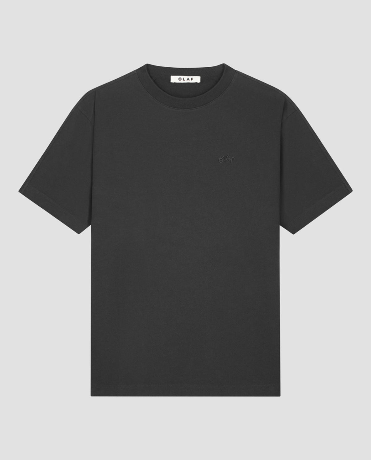 Charcoal T-shirt met ronde hals en klein OLAF-borstlogo, korte mouwen
