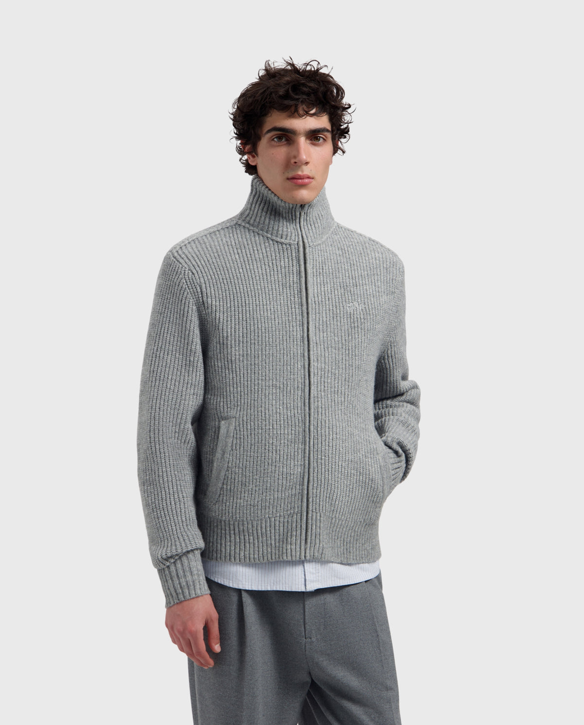 Signature Zip Knitted Mockneck Sharkskin