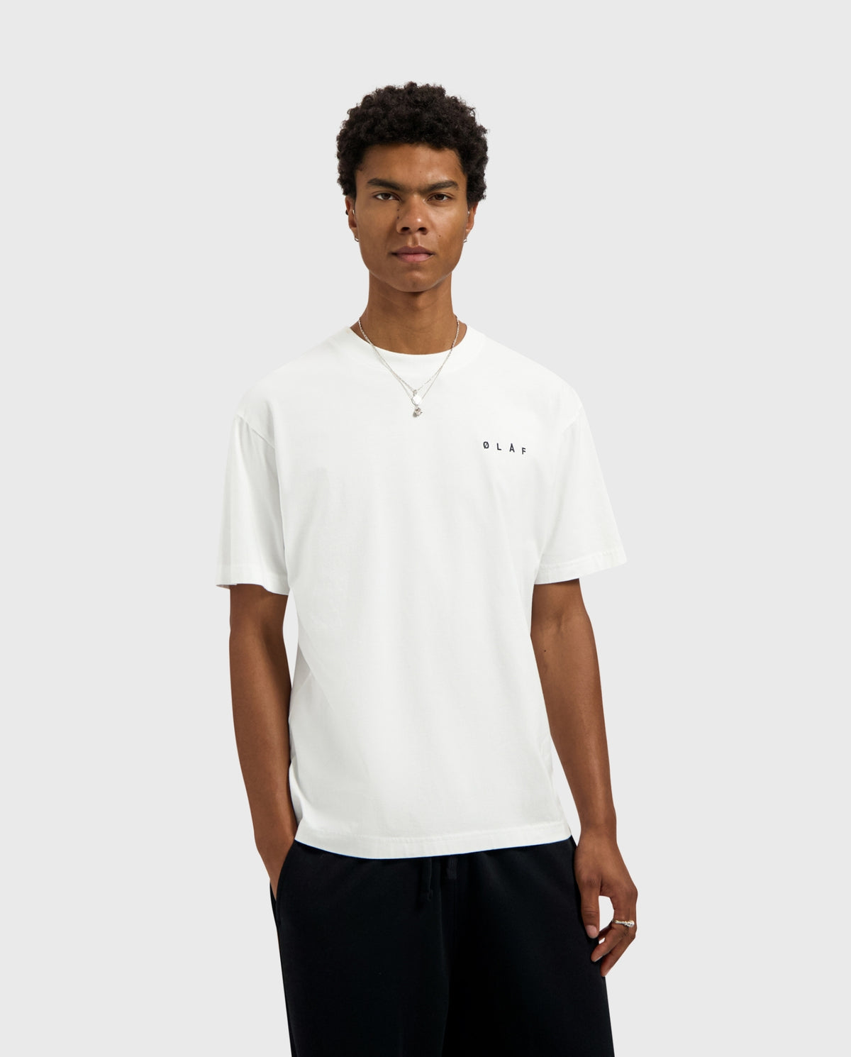 T-shirt voorzijde met ronde hals en borstprint, optisch wit