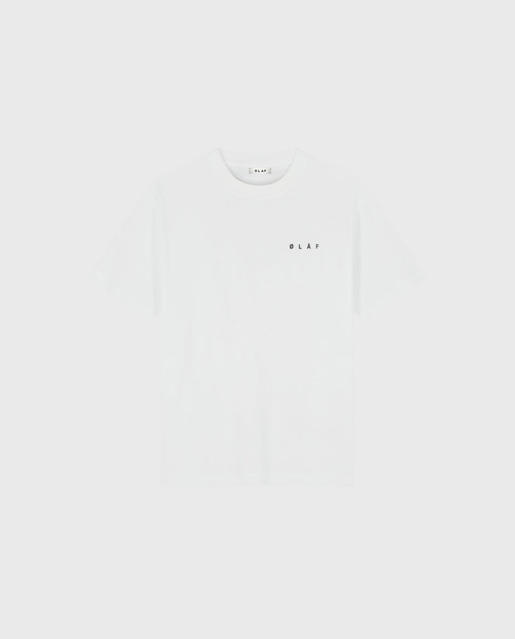 T-shirt met ronde hals en kleine borstprint, optisch wit