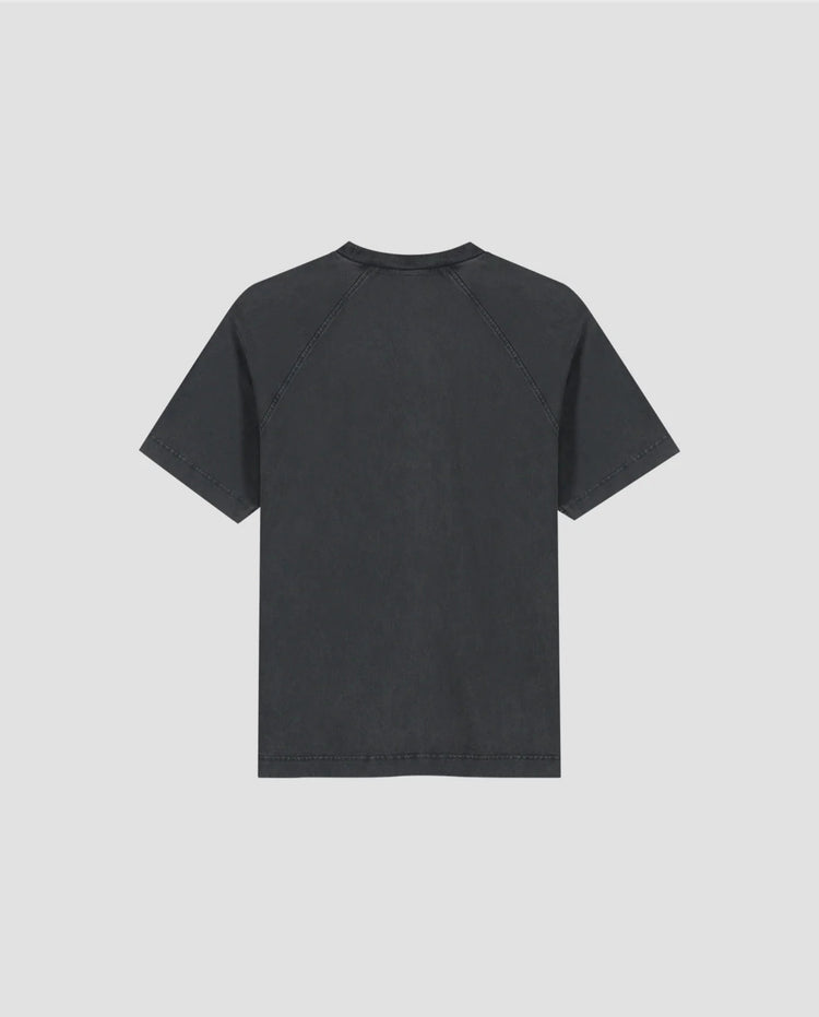 Gewassen charcoal T-shirt met ronde hals en korte mouwen, effen voorpand