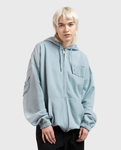 Kingdom Curve Destroy Boxy Zip Hoodie Light Blue