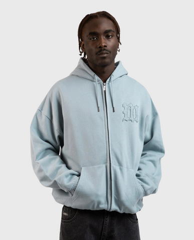 Kingdom Curve Destroy Boxy Zip Hoodie Light Blue