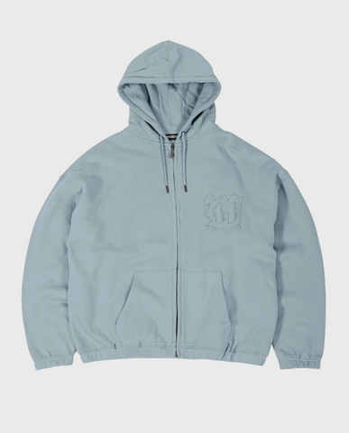 Kingdom Curve Destroy Boxy Zip Hoodie Light Blue