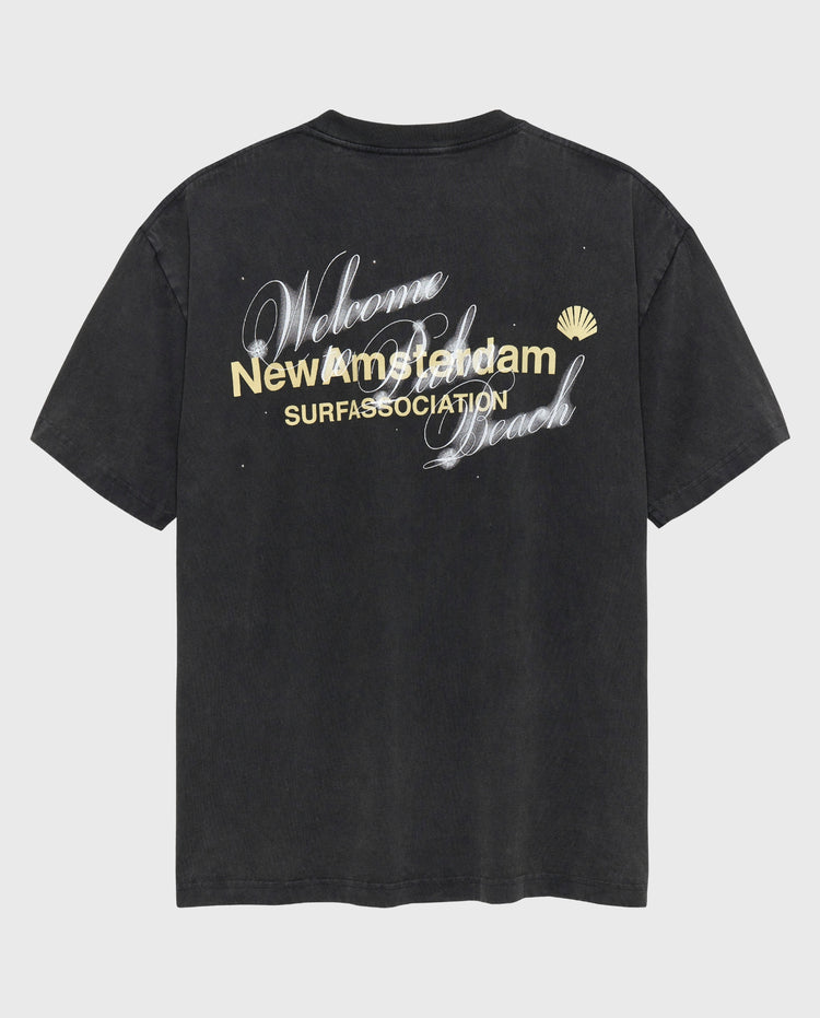 Antraciet T-shirt met grote rugprint: Welcome New Amsterdam Surfaces Beach