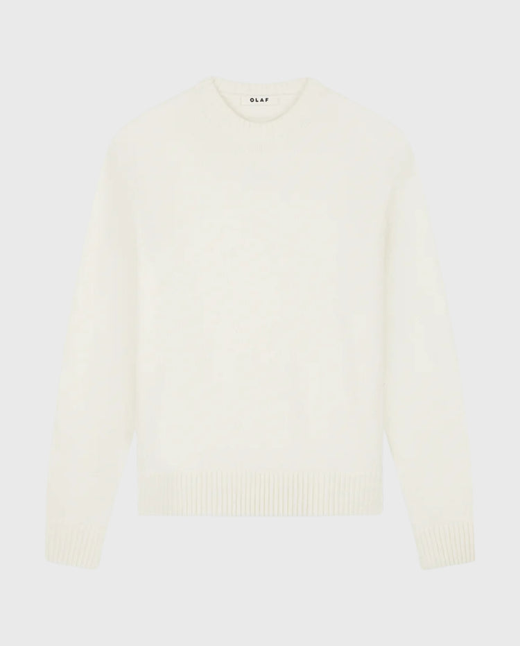 Gebreide ronde-hals trui off-white met subtiele merkopdruk en ribboord