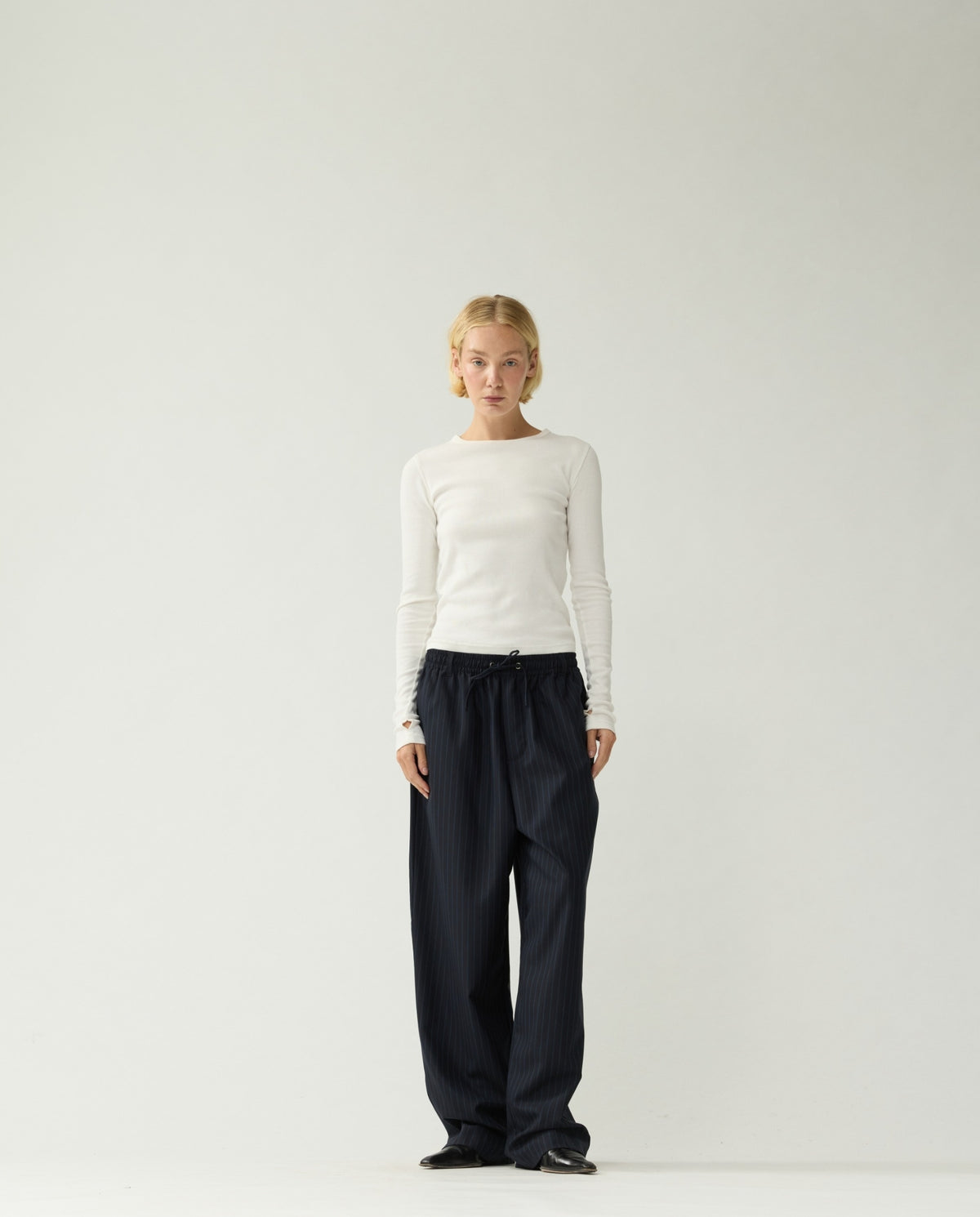 Wool Work Trousers Navy/Blue Pinstripe