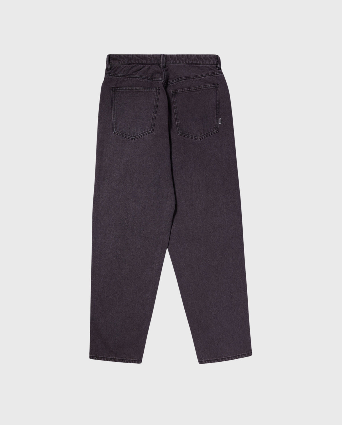 Donkerpaarse jeansbroek met tailleband en achterzakken