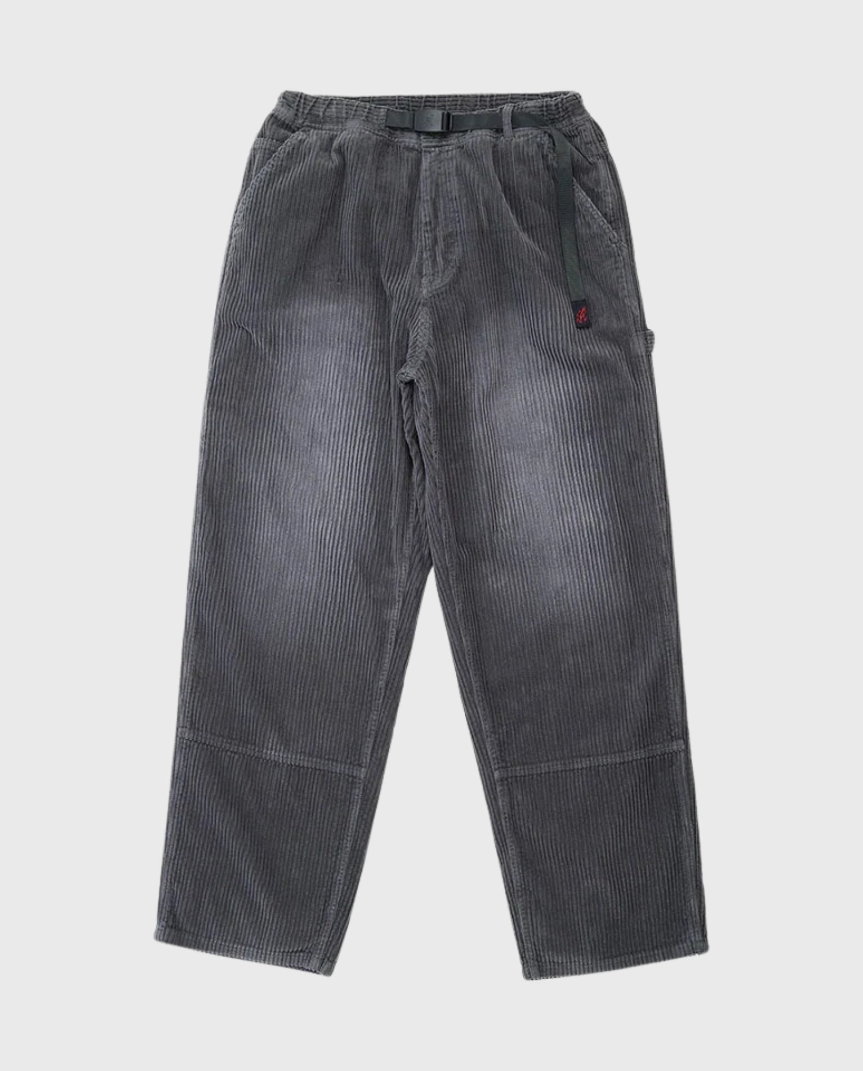 Donkergrijze corduroy werkbroek met wijde pijpen en elastische tailleband