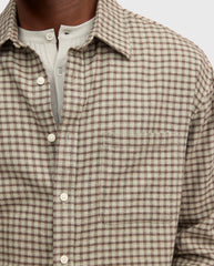 Ruitoverhemd met knoopsluiting en kraagdetail, beige met bruin/blauwe ruit