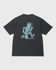 Zwarte T-shirt met ronde hals en blauwe frontprint