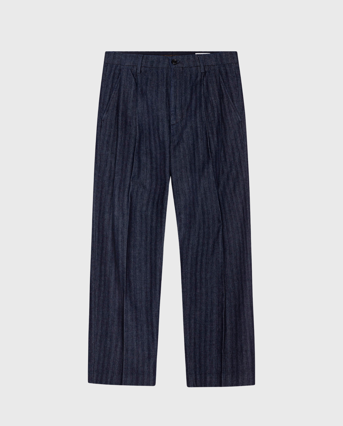 Donkerblauwe Justin denim broek met knoopsluiting en riemlussen