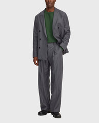 Kay grijs gestreepte pantalon met wijde pijpen en knoopgulp