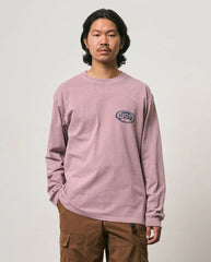 Lila lange mouw T-shirt met borstlogo en ronde hals, close-up
