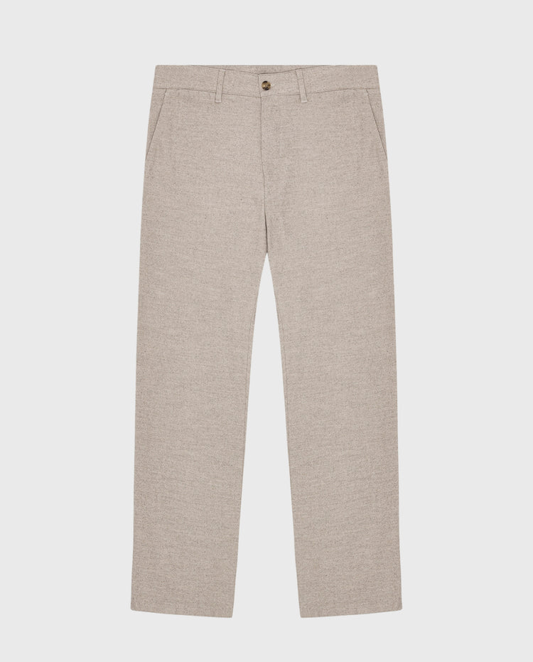 Lichtgrijze linnenachtige broek met knoopsluiting en rechte pijpen