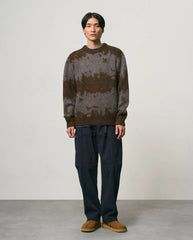 Mohair-splattertrui met ronde hals en lange mouwen, bruin-grijze spetters