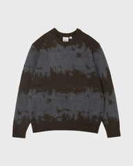 Mohair-splattertrui met ronde hals, lange mouwen; bruine en grijze spetters