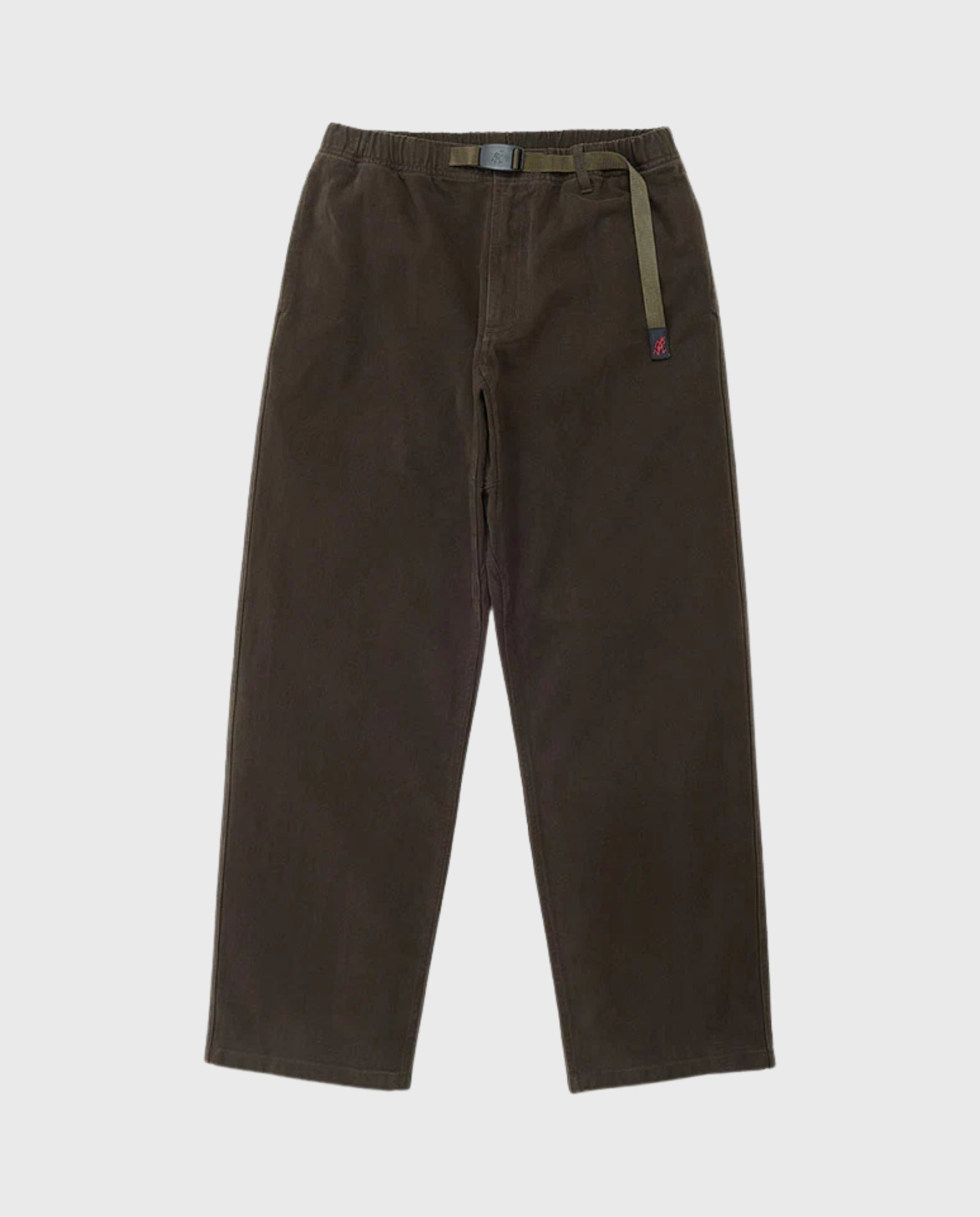 Donkerbruine twill klassieke broek met rechte pijpen en knoop-/ritssluiting