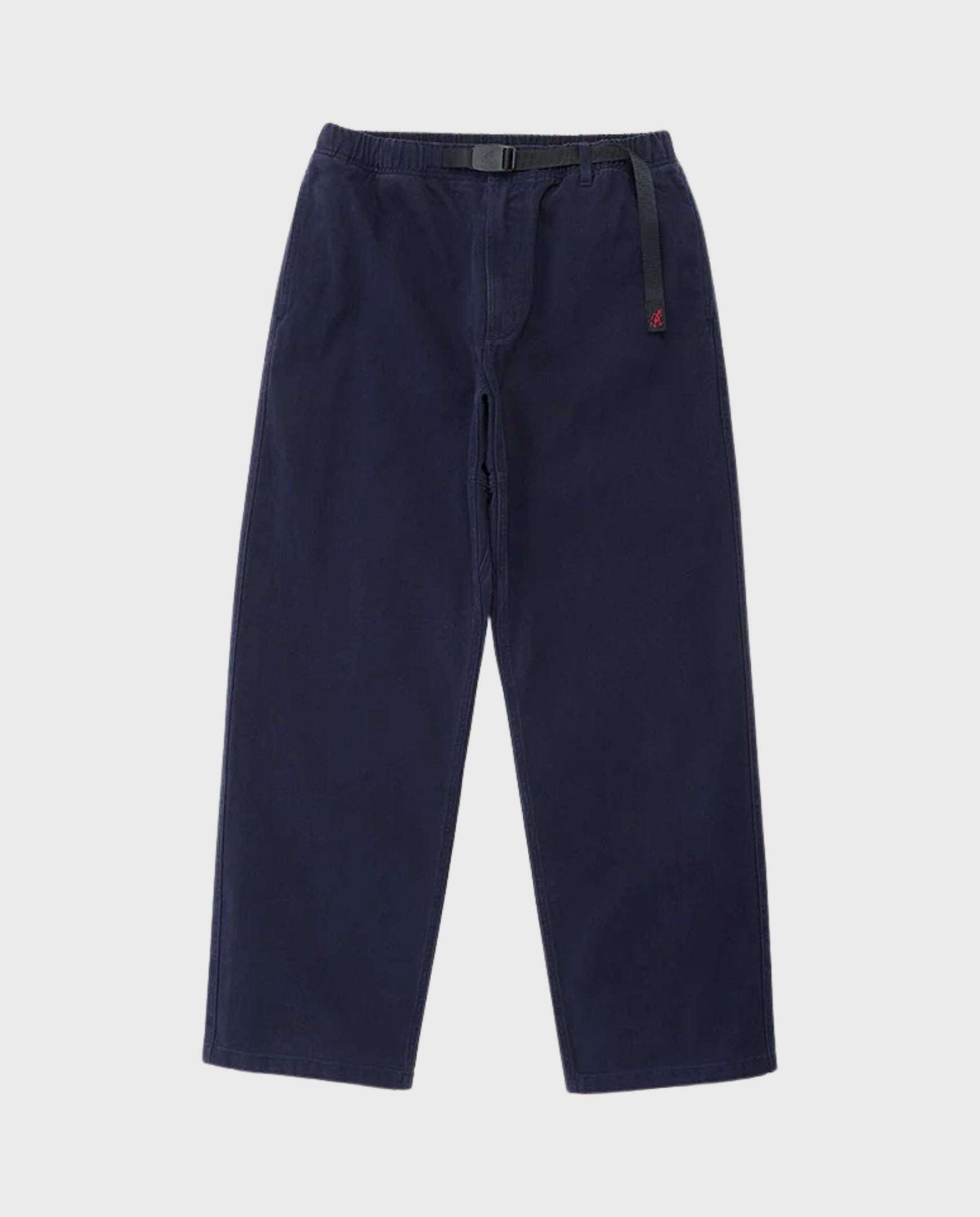 Donkerblauwe twill klassieke broek met rechte pijpen en elastische taille