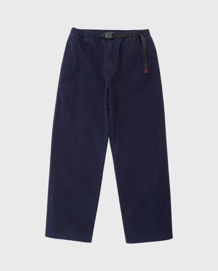Donkerblauwe twill klassieke broek met rechte pijpen en elastische taille