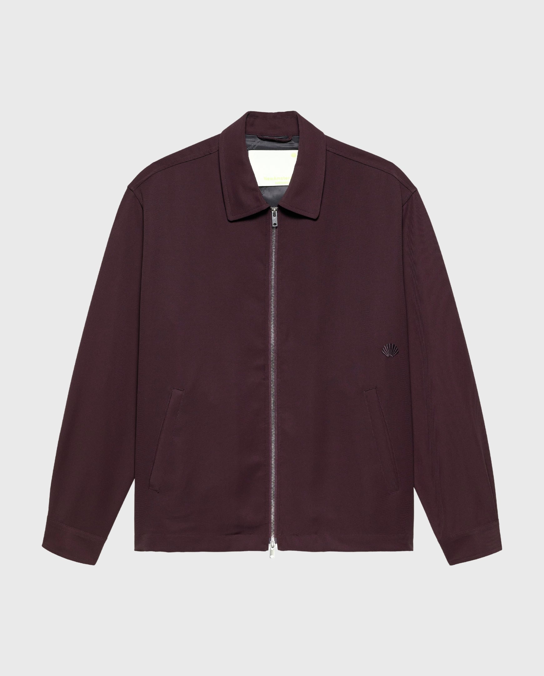 Wijnrood zip-up overhemd met rits, opstaande kraag en borstzakken