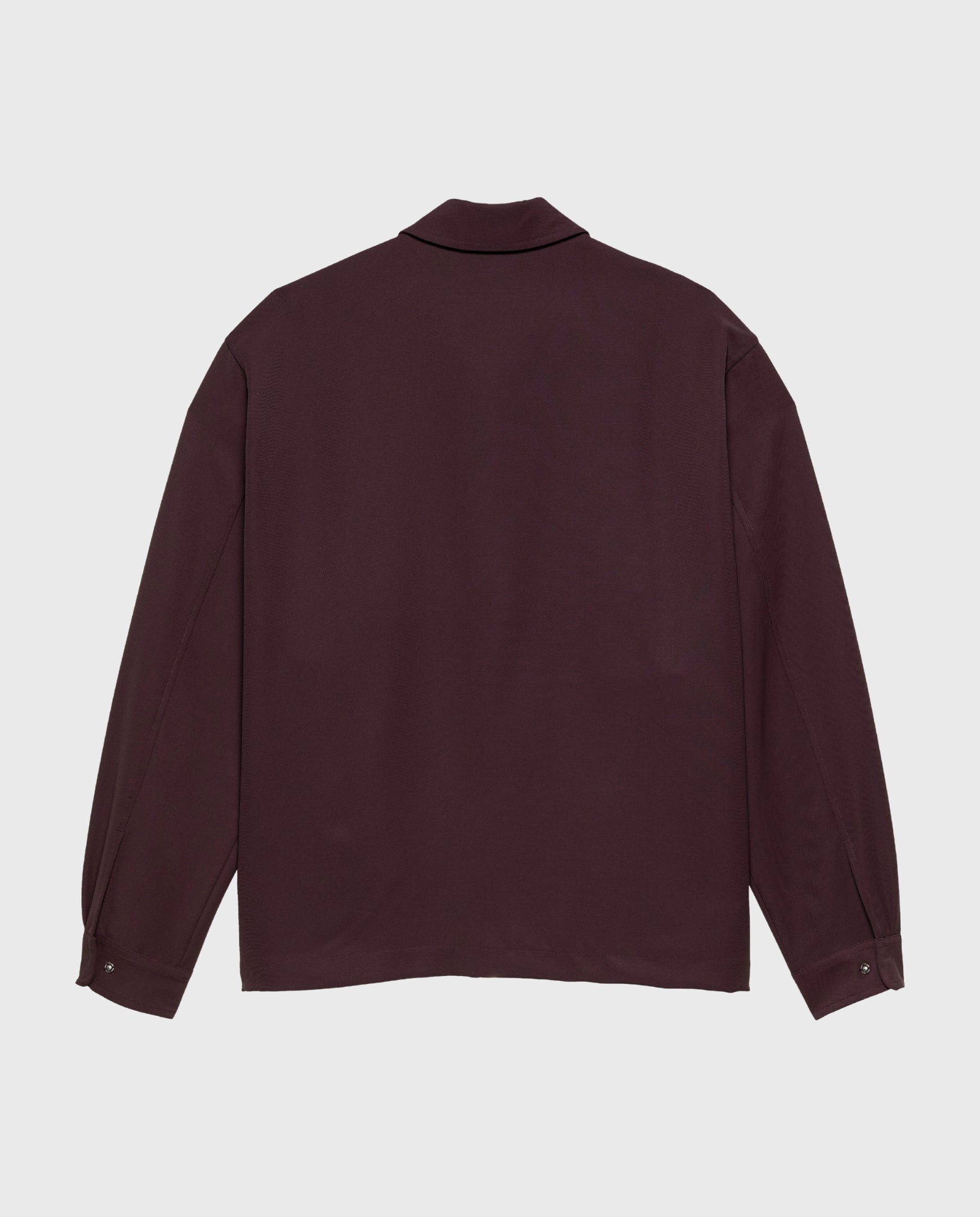 Wijnrood zip-up overhemd met opstaande kraag en lange mouwen