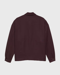 Wijnrood zip-up overhemd met opstaande kraag en lange mouwen