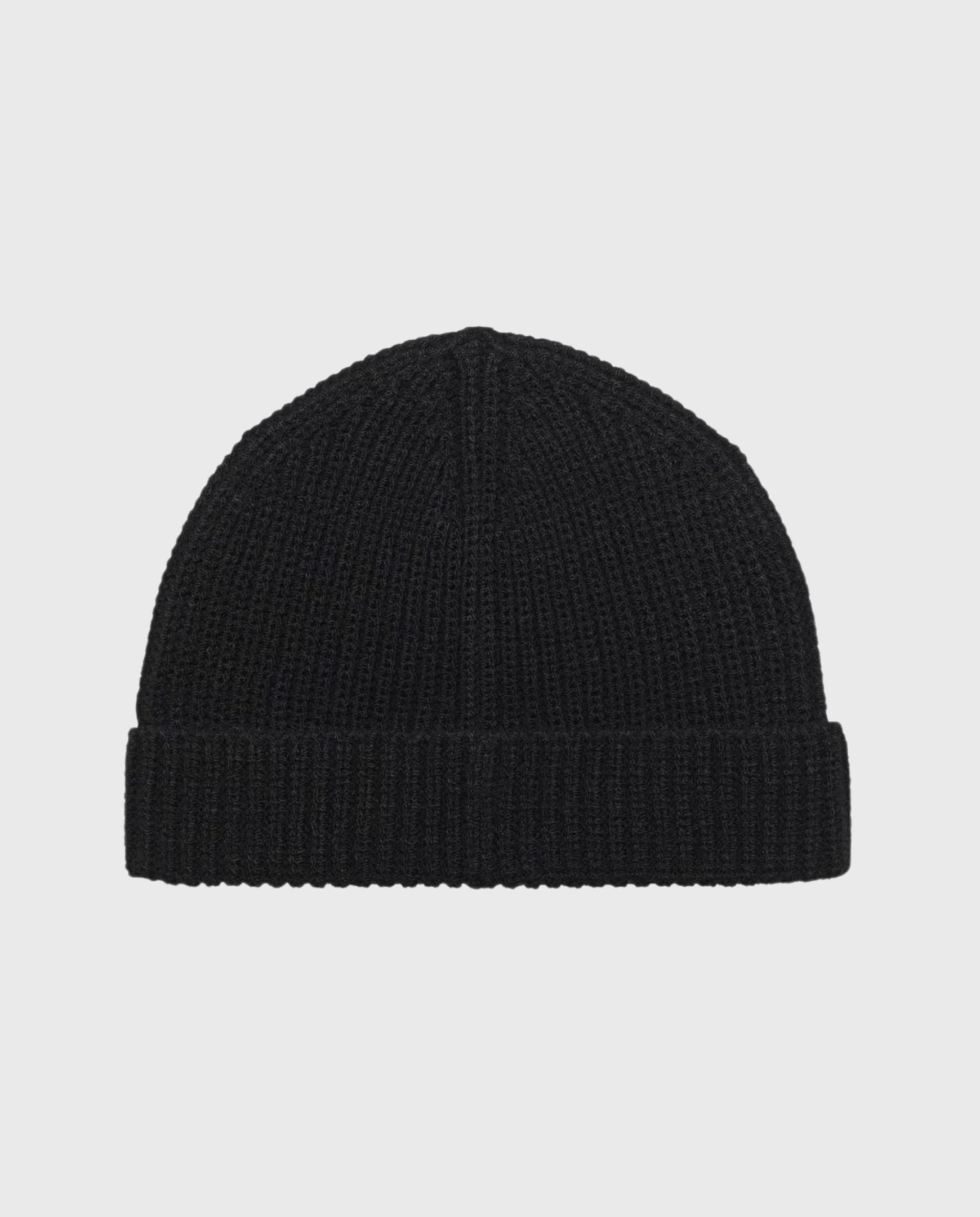 Zwarte beanie met omgeslagen boord, effen gebreid
