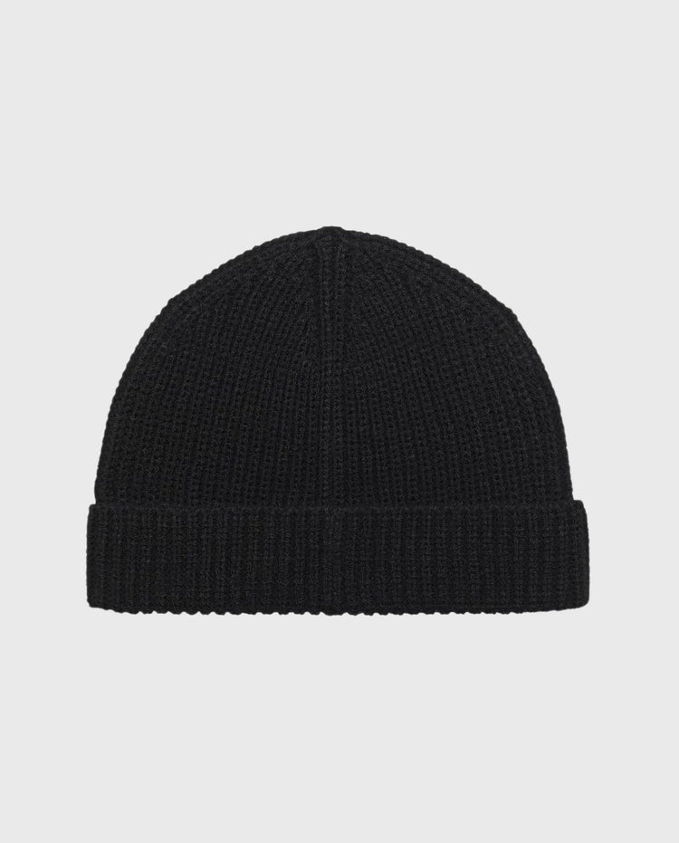 Zwarte beanie met omgeslagen boord, effen gebreid